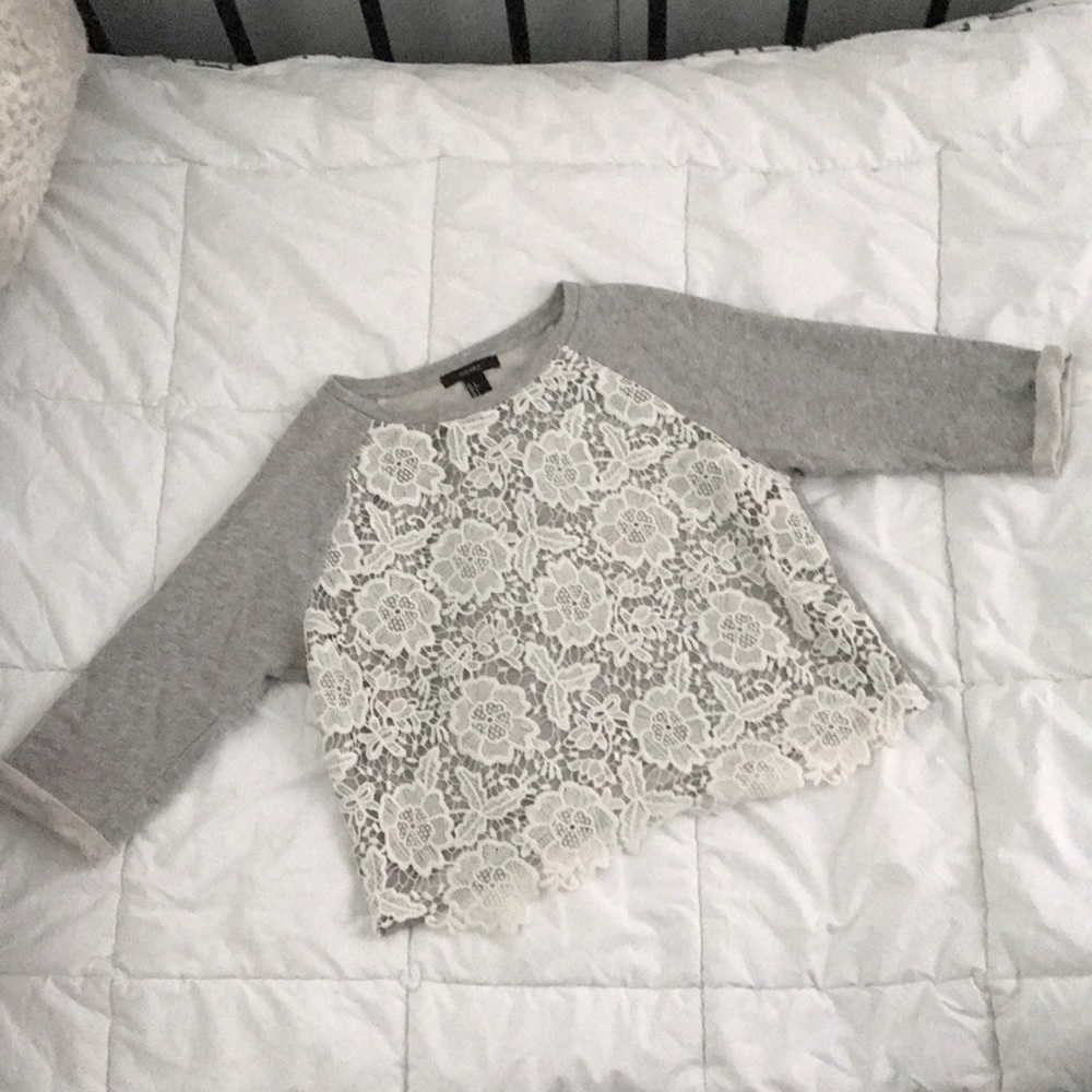 Grey + white cropped half sleeve, half shirt